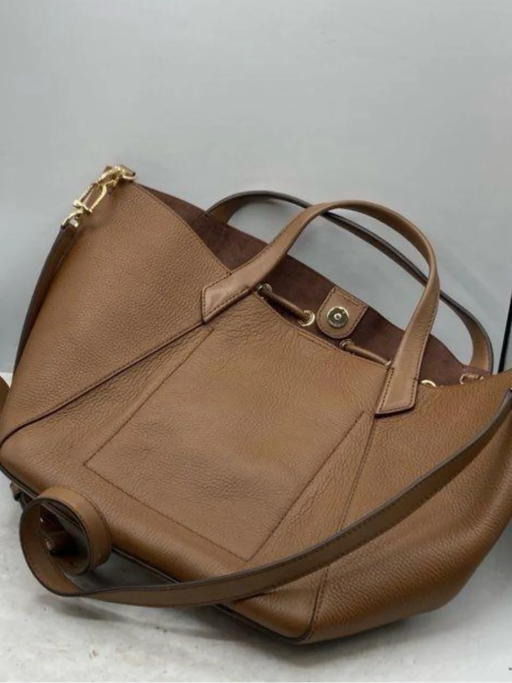 Michael Kors Cognac Pebbled Leather Drawstring Tote